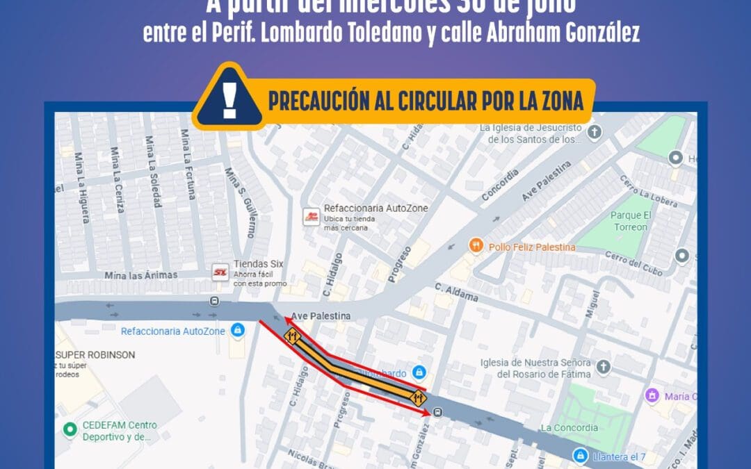 Cerrarán carriles en la Lombardo Toledano por reparaciones a partir de mañana