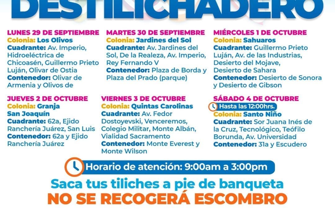 Llegará Destilichadero a seis colonias esta semana