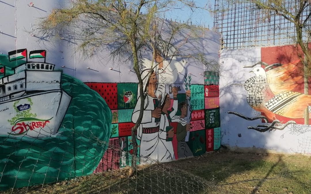 Mural en obra inconclusa del Centro expresa apoyo a Palestina