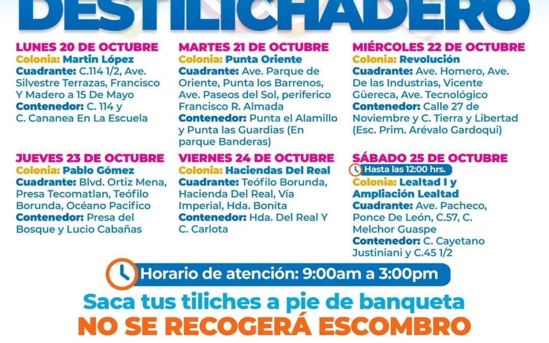 Conoce el calendario del destilichadero para esta semana