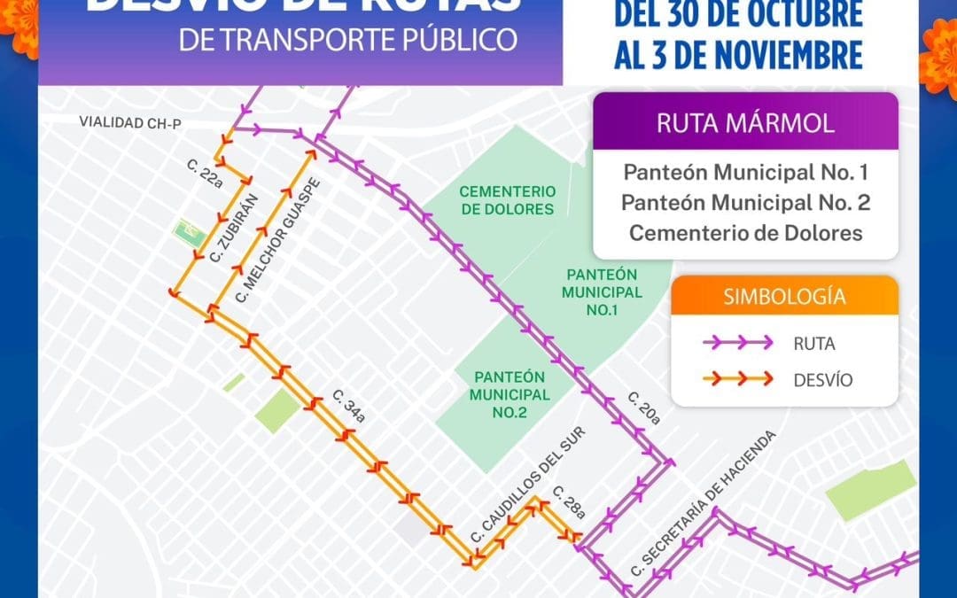 Ajustan rutas de transporte por celebración de Día de Muertos 