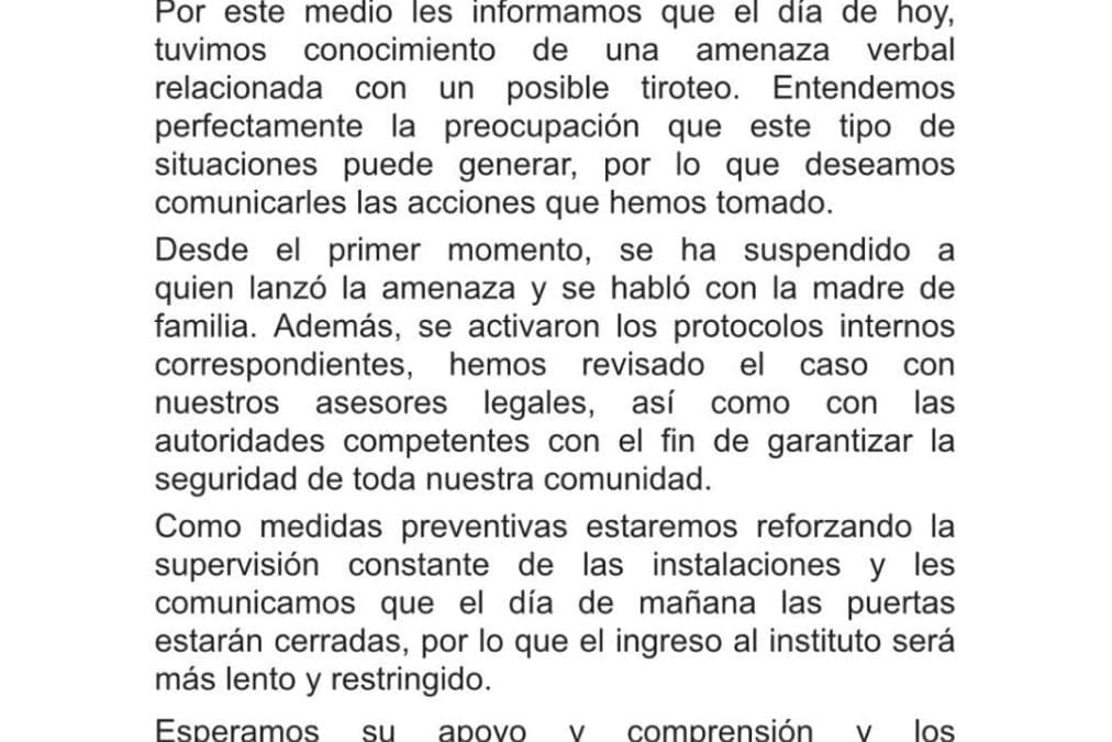 Atiende Educación al Instituto América tras amenaza de estudiante