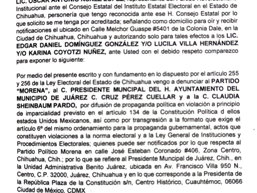 Denuncia PRI a Cruz Pérez Cuéllar y Morena por campaña anticipada