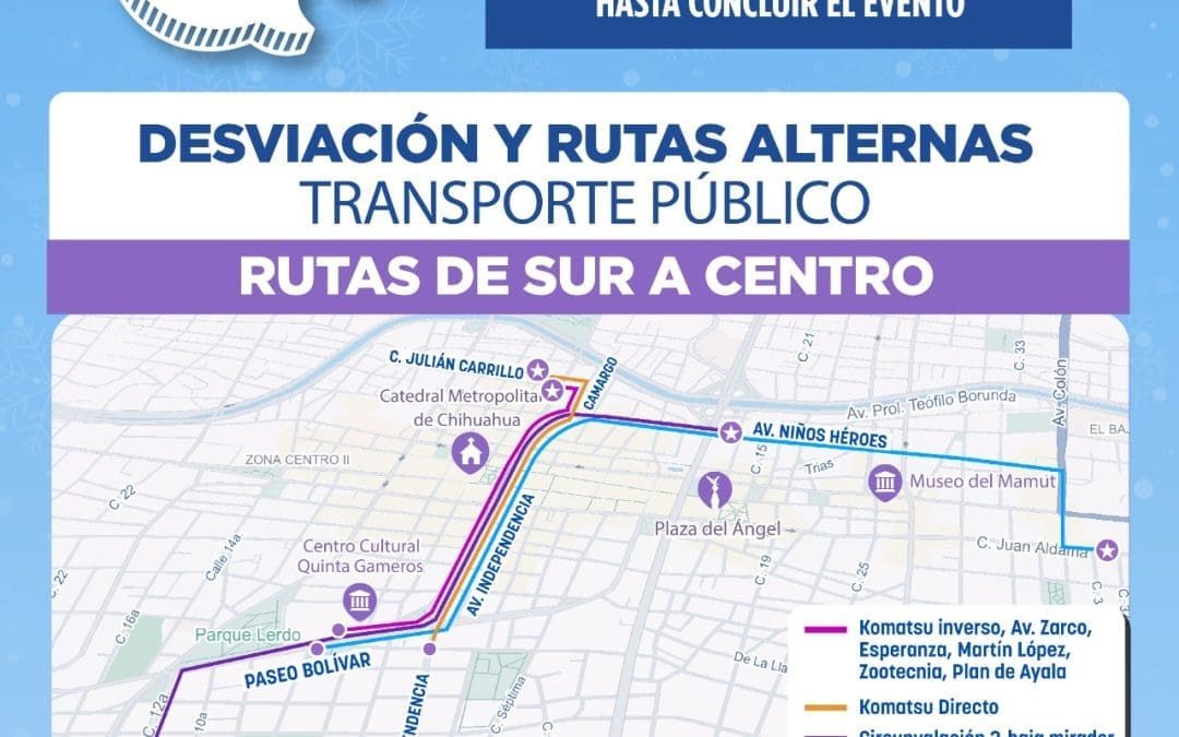 Modificarán rutas de transporte para el Encendido del Árbol Navideño
