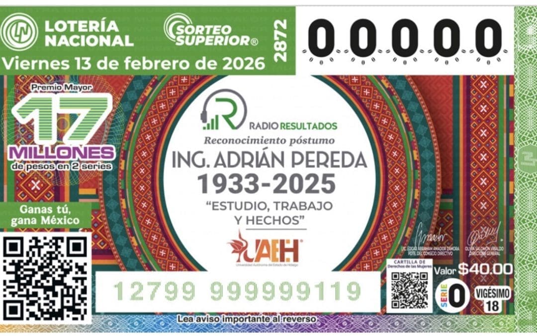 Sorteo de Lotería Nacional rinde homenaje al Ing. Adrián Pereda; cae premio mayor de 17 millones de pesos