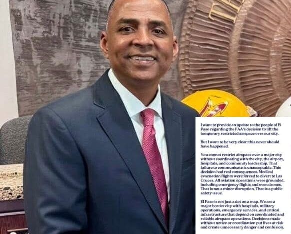 Alcalde de El Paso reprueba cierre de espacio aéreo por narcodrones; afectó a hospitales