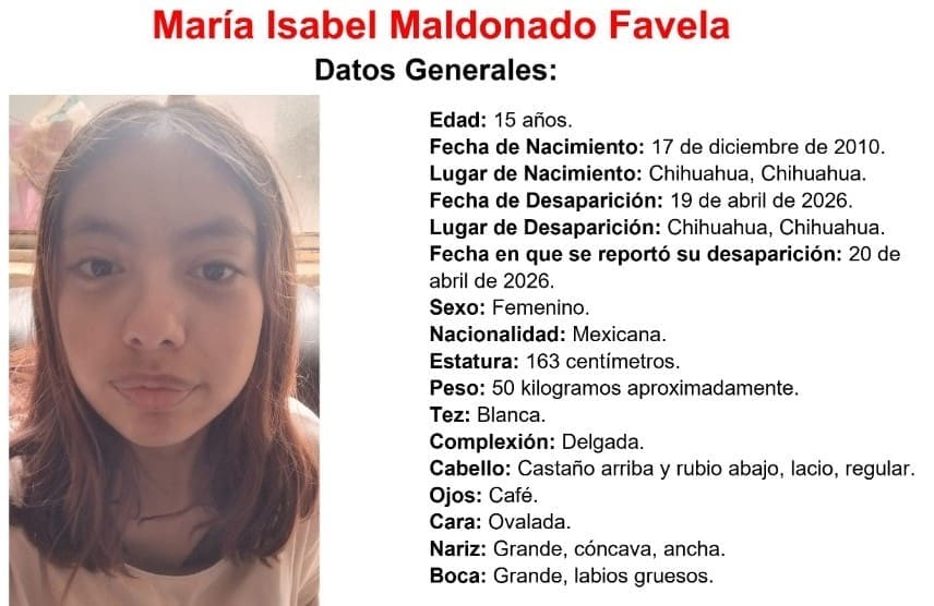 Activan pesquisa para localizar a menor desaparecida en Chihuahua capital