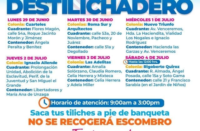 !Aprovecha! Destilichadero estará en siete colonias de la capital