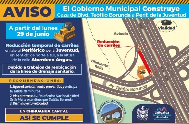 Desde hoy se reducen carriles en el Periférico de la Juventud por obras