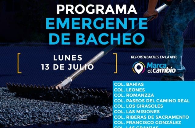 Municipio llevará programa de bacheo a nueve zonas de la ciudad este lunes