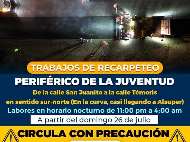 Continuarán trabajos de recarpeteo en el Periférico de la Juventud