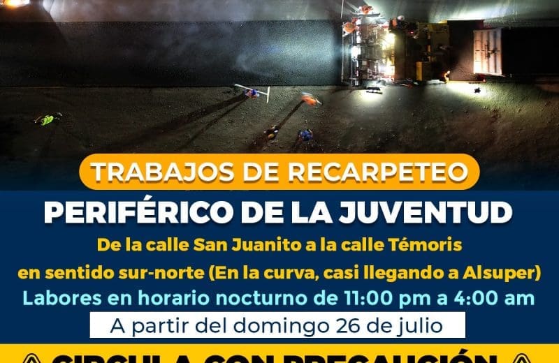 Continuarán trabajos de recarpeteo en el Periférico de la Juventud