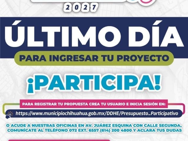 Hoy concluye el registro de proyectos para el Presupuesto Participativo 2027